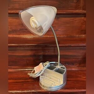 Modern Silver Desk Lamp with Organizer